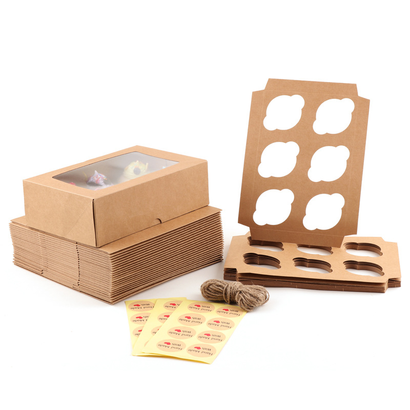 Wholesale Kraft Paper White Card 4 6 12 Holes Mafen Cup Paper Box Western Cake Paper Box West Point Chocolate Egg Tart Box