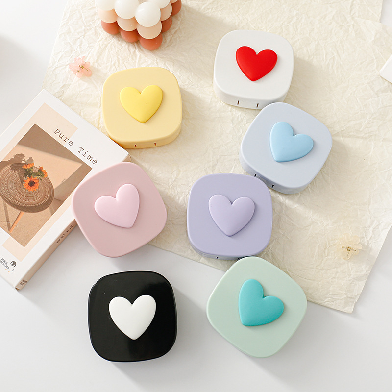 Macaron color square love contact lens box contact lens storage box portable contact lens with mirror couple box