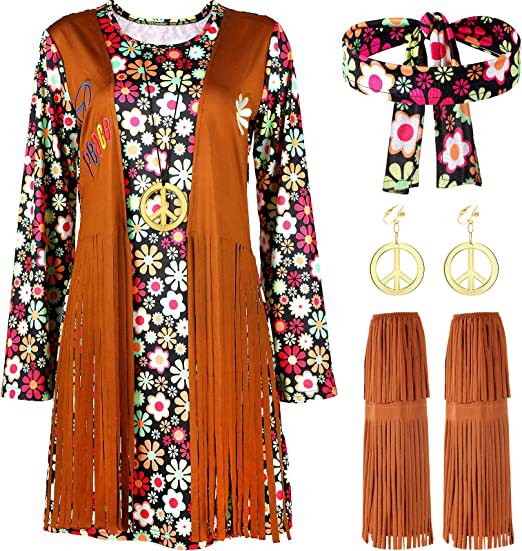 Hippy 70 s Clothing Accessories Women's Hippy Disco Dress Suitable for Girls Retro European and American Performance Clothes