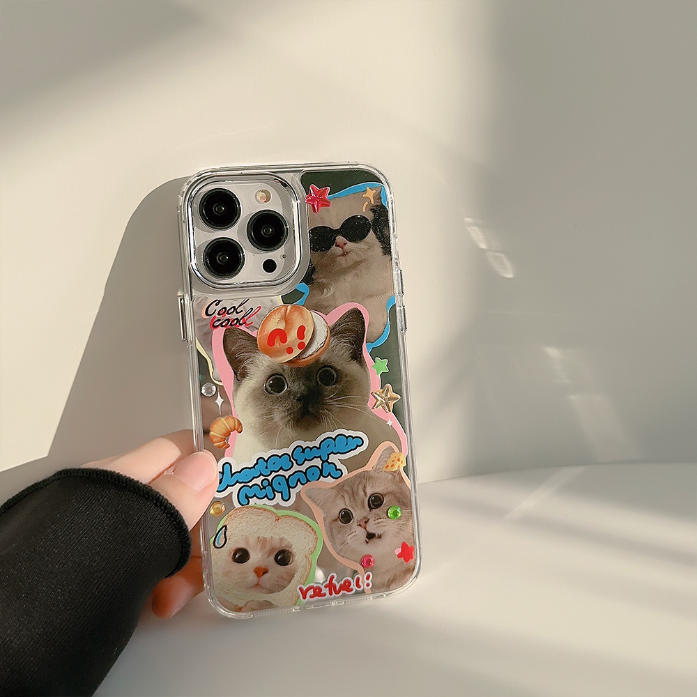 Diamond stickers for cats and dogs iPhone15 Apple mobile phone case 14promax electroplated mirror 11 cute 12 applicable 13