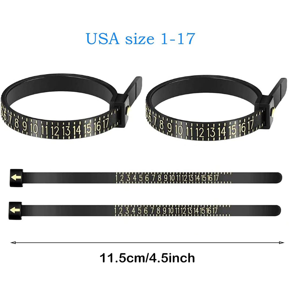 4-piece plastic ring measuring set UKUS plastic rod 0-13 US degree Ring 1-17 black US degree ruler for foreign trade