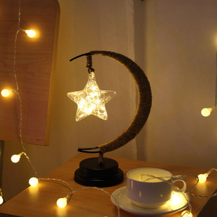 Cross-border Amazon led stars moon light apple rattan ball creative table lamp hemp rope iron USB decorative night light