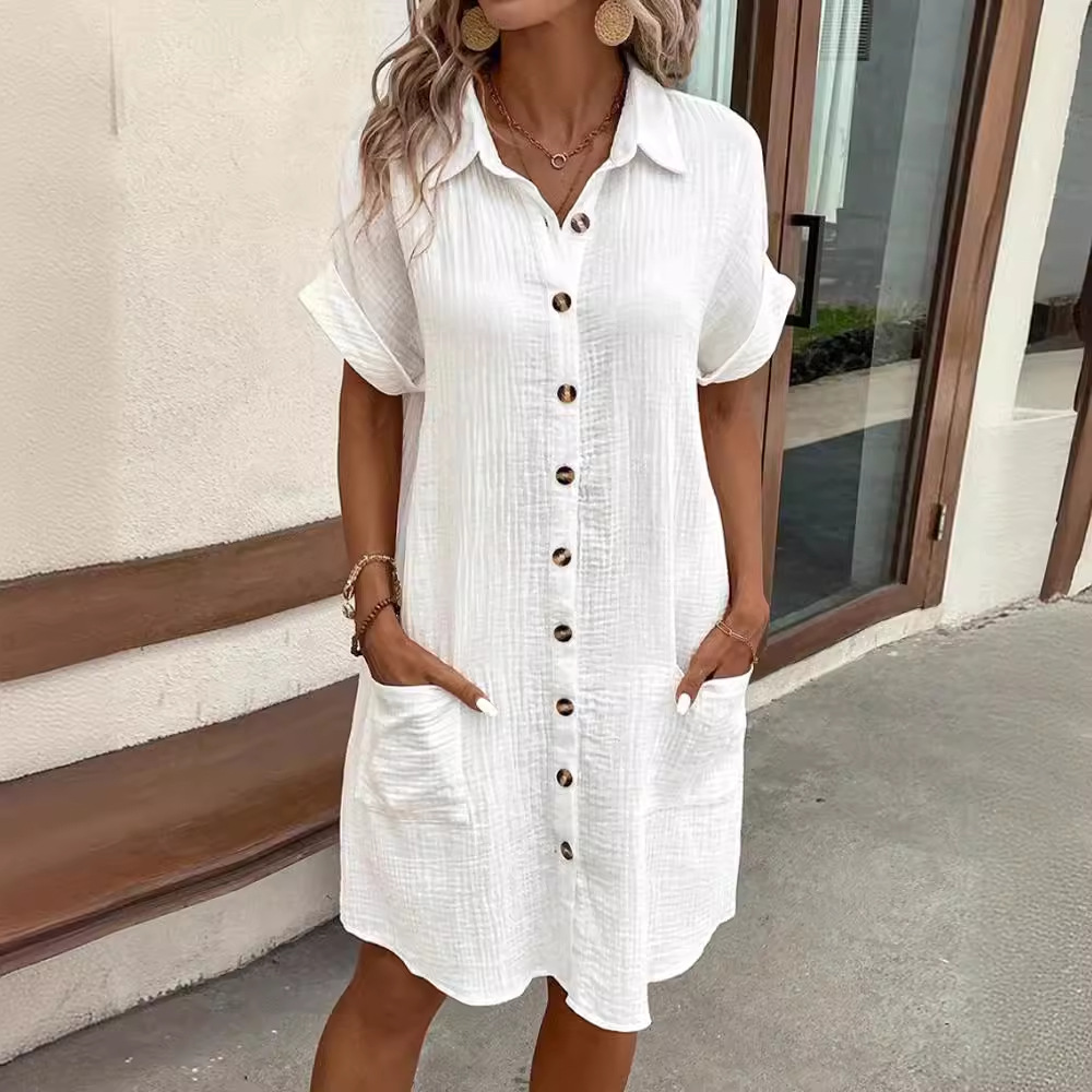 2024 AliExpress wish Amazon explosions summer simple V-neck button dress women's clothing