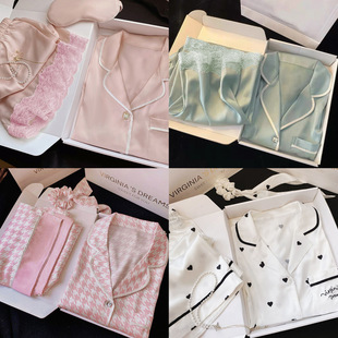 Cross-border pajamas women's short-sleeved lapel cardigan sexy lace simple home clothes suit online popular in stock wholesale