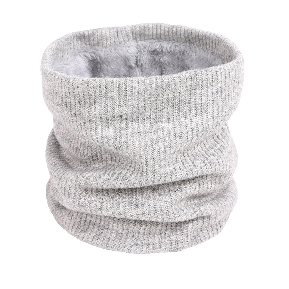 Autumn and Winter double layer fleece-lined outdoor pullover couple warm solid color single circle knitted scarf set in stock