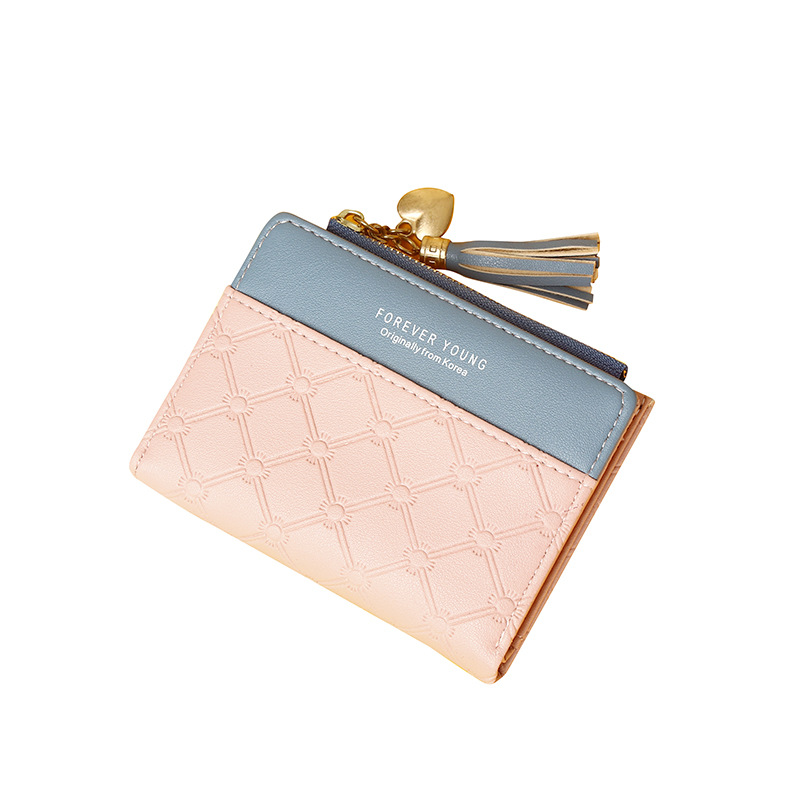 2022 Nueva billetera corta con cremallera para mujer, estilo coreano, con borlas, monedero sencillo que combina con todo, bolso de mano para mujer_voghion.com