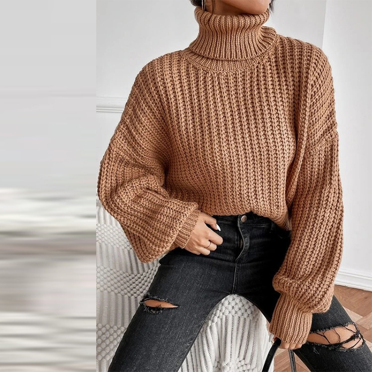 Pull à col roulé en tricot ample à manches longues pour femme, nouvelle mode automne et hiver, commerce extérieur transfrontalier_voghion.com