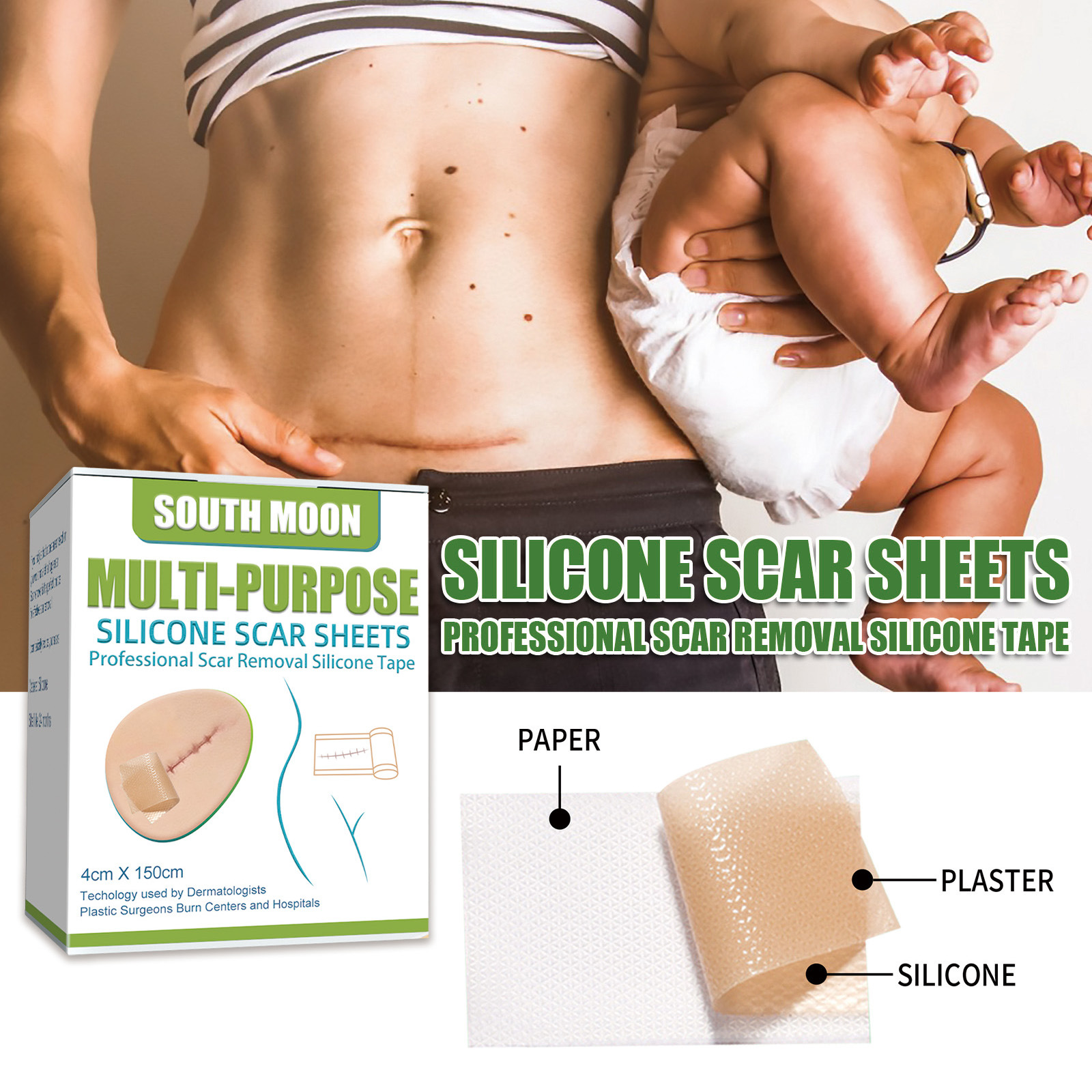 South Moon Silicone Gel Scar Patch for Desalination and Repair Skin Pregnancy Smoothing Skin Surgical Scar Patch