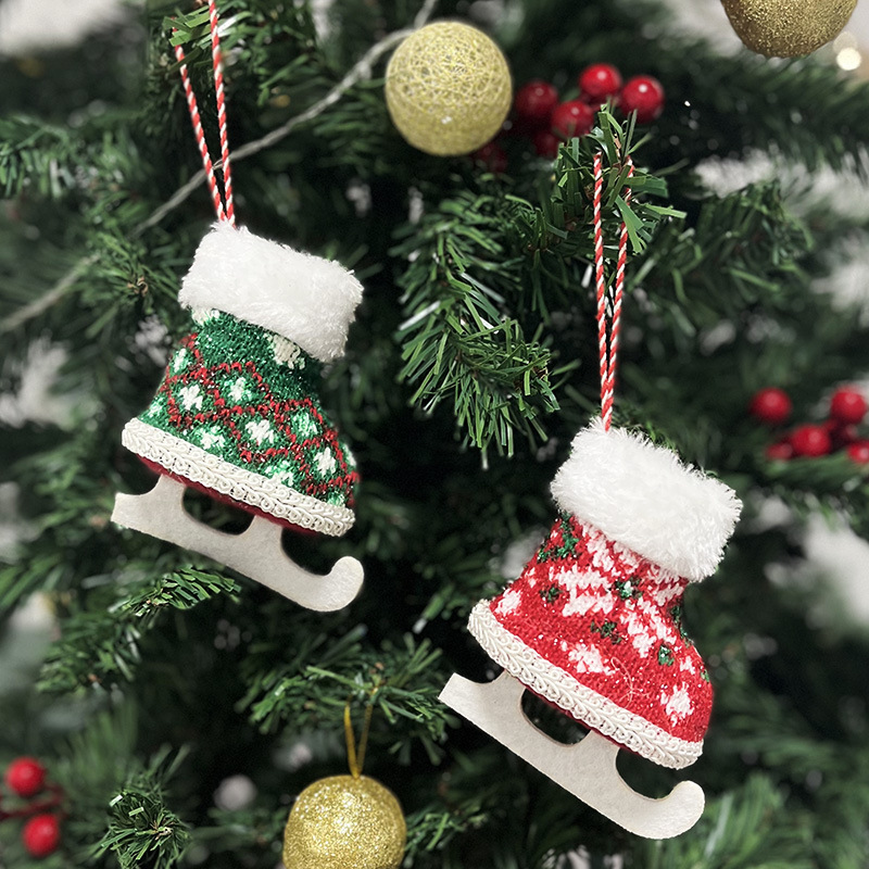 クロスボーダークリスマス装飾ニットぬいぐるみスケート靴スケート靴ペンダントクリスマスツリー装飾ペンダント|undefined