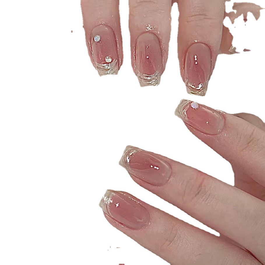 Pure Handmade Nail Wearing Nail Patch Advanced Aurora Blush French Cute Bubble Beads Little Red Book Explosions