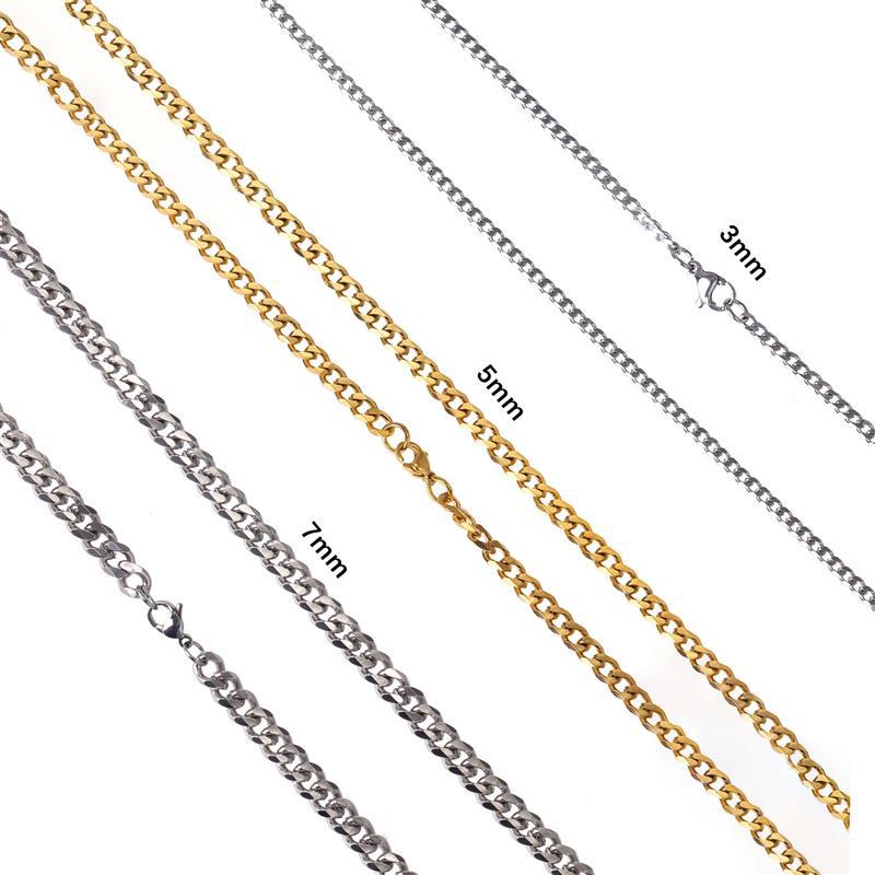 Europe and the United States cross-border hot sale 3/5/7mm stainless steel men's necklace 18K gold vacuum plating two-sided grinding Cuban chain
