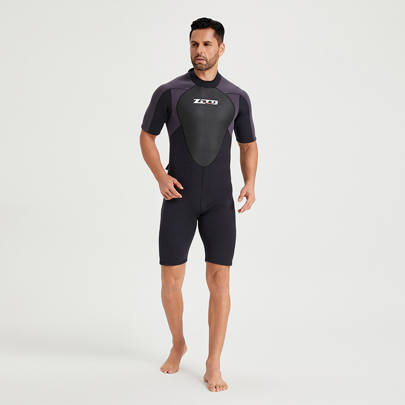 3mm Men's One-piece Short-sleeved Diving Suit Sunscreen Warm Surfing Suit Deep Diving Thickened Scuba Suit Medium and Large Size Swimsuit