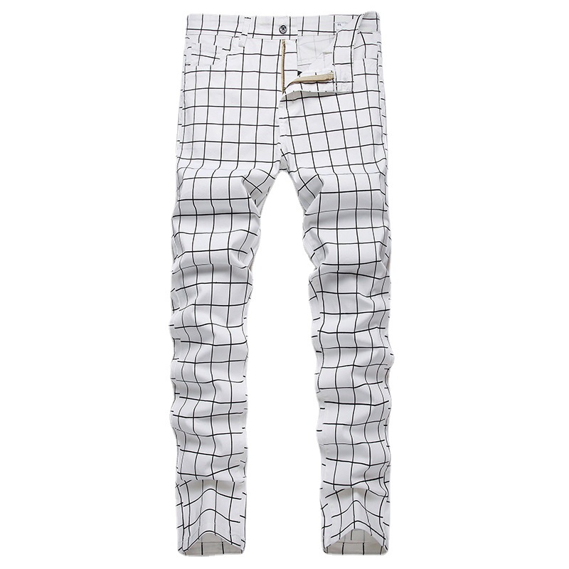 2022 new casual pants men's European and American stretch dress pants cross-border large size plaid pants straight vertical cotton pants