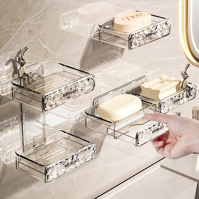 Non-perforated Soap Box Wall-mounted Household High-grade Bathroom Drain Soap Storage Rack Double-layer Soap Box