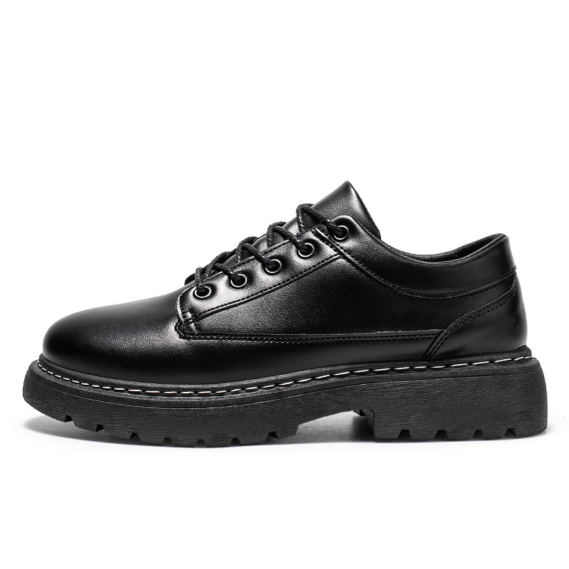2024 Spring New Business black leather shoes men's Hong Kong style low-top men's shoes young men's casual shoes fashion shoes