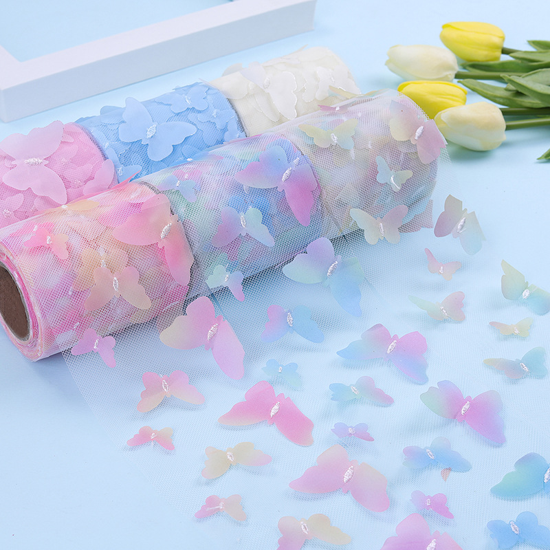 6cm/8cm/10cm/12cm * 10 code color three-dimensional embroidery butterfly doll yarn diy hair accessories material ribbon