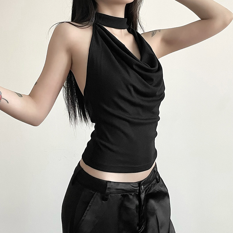 Cross-border 2023 European and American Style Summer New Women's Solid Color Slim-fit Street Fashion Neck Hanging Sexy Backless Vest for Women
