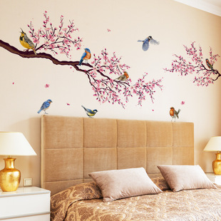 Carmeng peach blossom branch bird wall stickers living room background wall room decorative wall stickers self-adhesive wholesale wall stickers