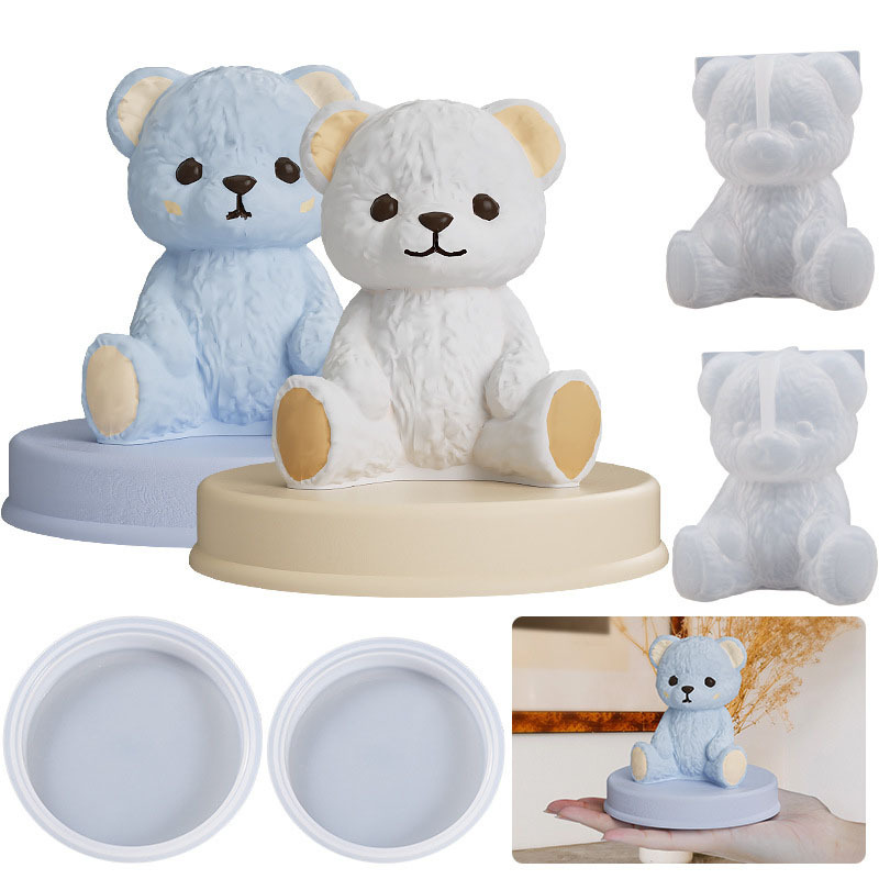 Yu Meiren diy Crystal Drop Glue Stereo Teddy Smiley Face Sitting Bear Set Table Cold Drink Ice Bear Silicone Mold