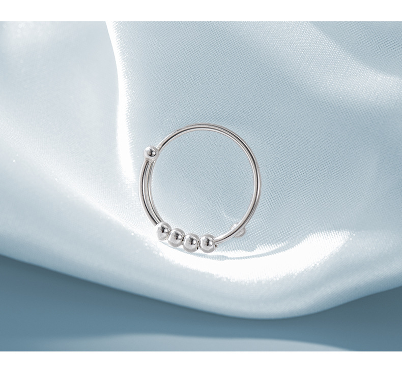 Bague à perles rotatives à double couche en argent S925 transfrontalier pour femme, anneau d'index de décompression anti-anxiété, vent froid_voghion.com