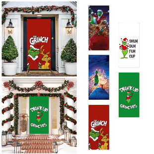 Amazon supplies Christmas door front door decorative door cover Door marquee Door flag banner Door front door decorative banner Grinch