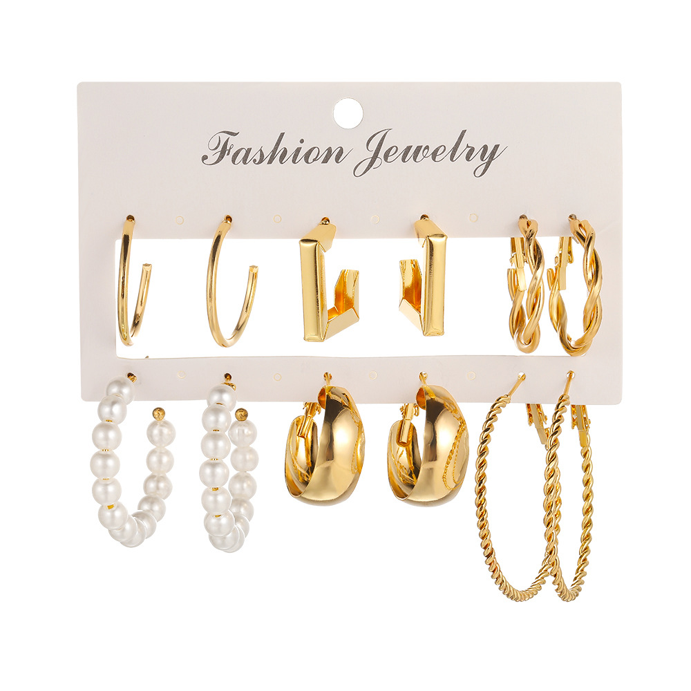 Cross-border Explosions Metal Earrings High Sense Earrings Square Geometric Earrings Imitation Pearl Earrings earrings