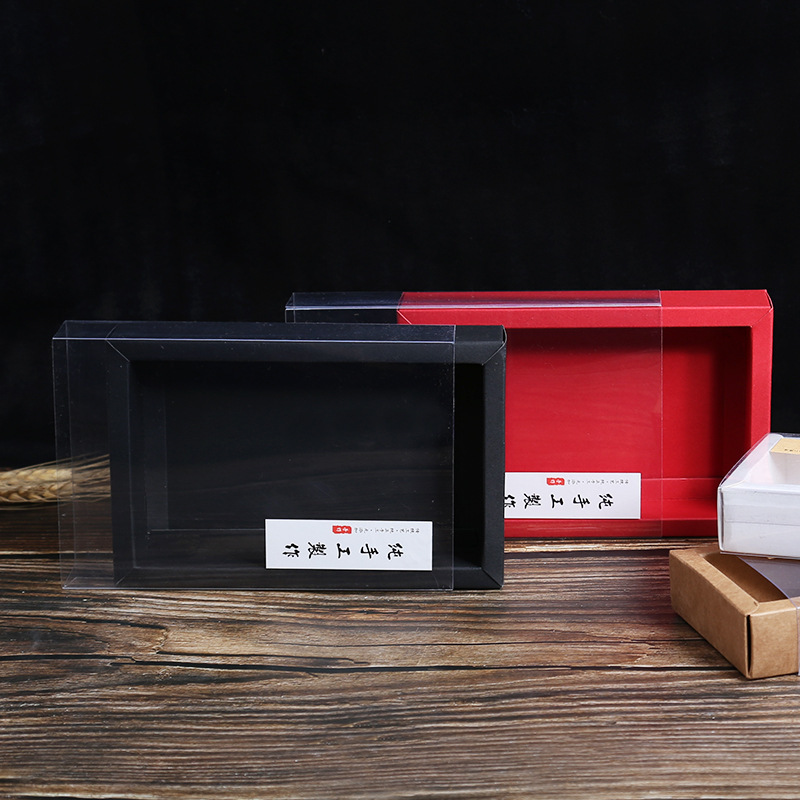 Factory in stock transparent pvc Kraft paper box socks underwear baking food plastic drawer packing box