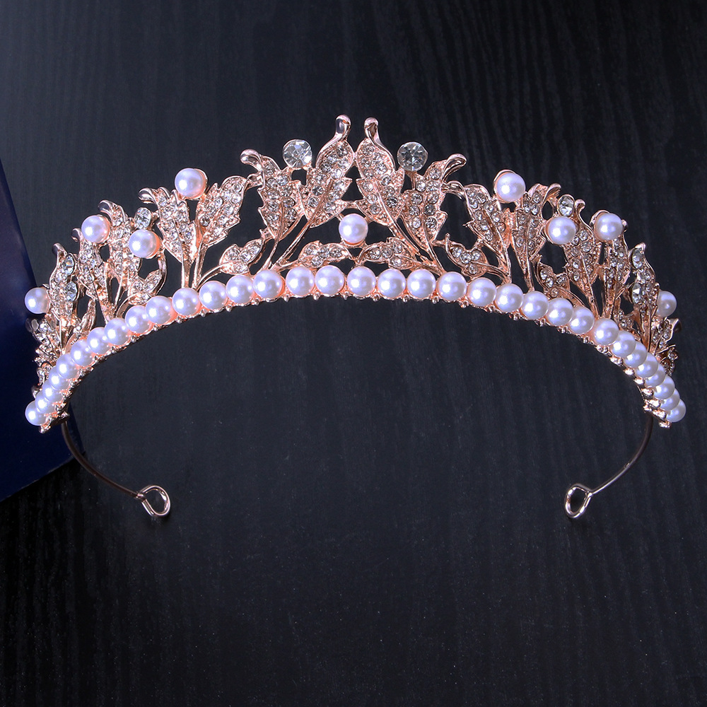 Korean Style Simple Alloy White Diamond White Pearl Crown Headwear Bride Wedding Wedding White Crown Hair Accessories