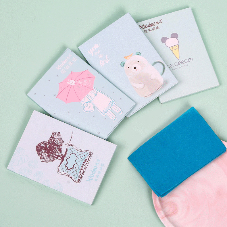 50 pieces of blue film oily skin removable linen oil absorbent facial paper for boys and girls