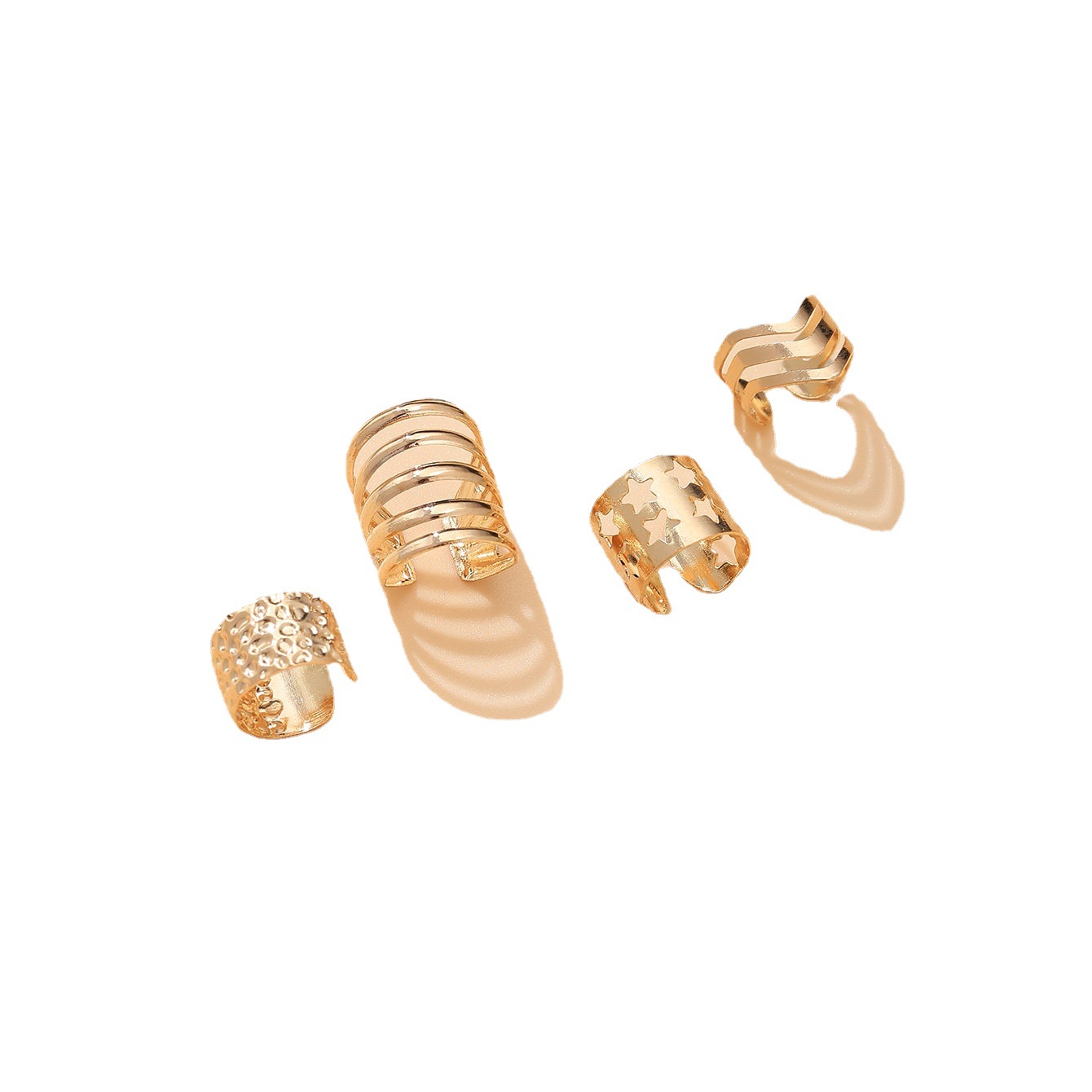 Conjunto criativo simples de quatro peças de clipe de orelha dourado, conjunto de clipe de orelha tipo C com estrela personalizada de metal_voghion.com