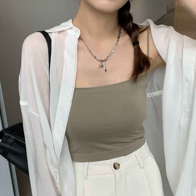 Summer Explosions Long Sling Beauty Back Vest Wrapped Chest Tube Top with Chest Pad External Wear Base Fixed Cup Underwear