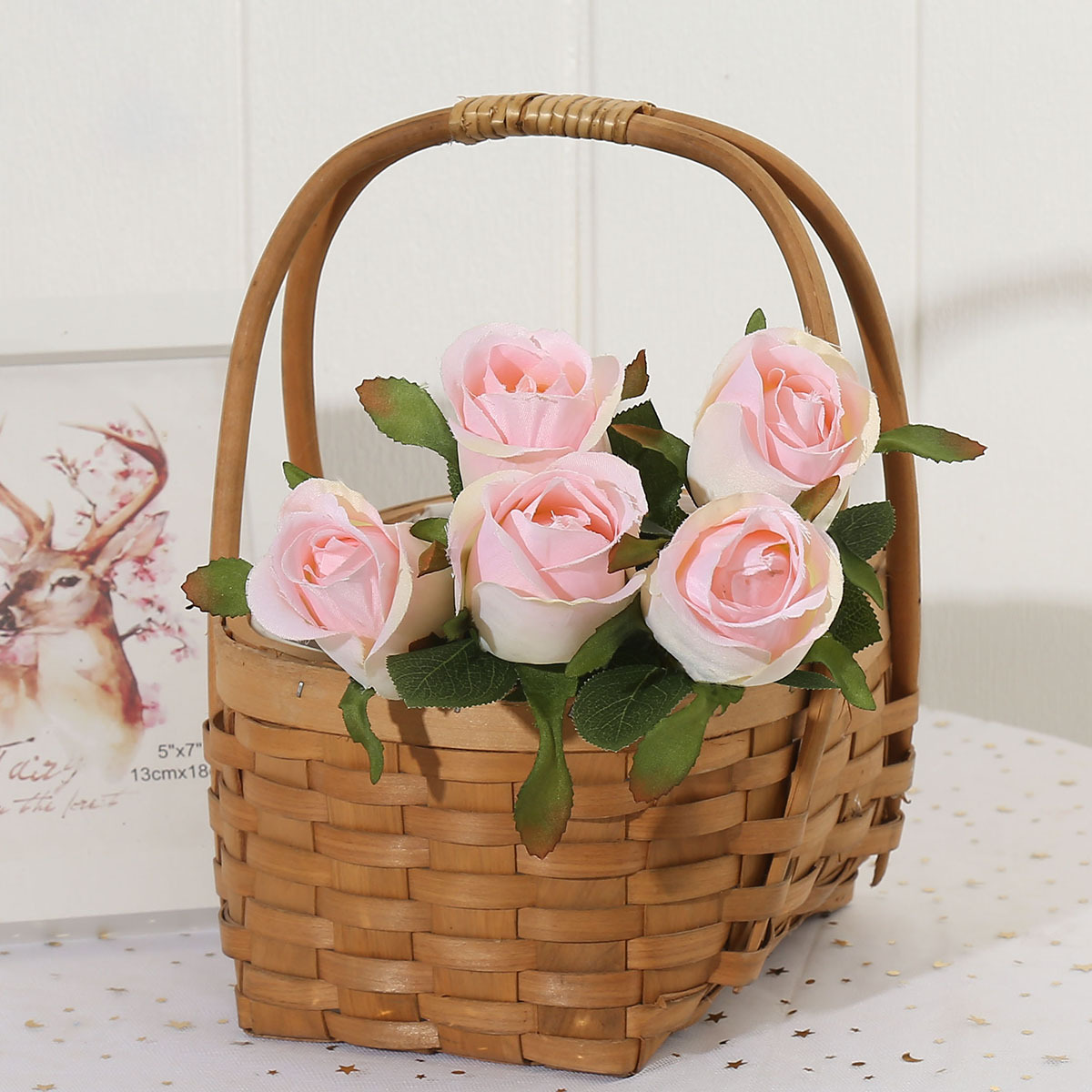 Artificial rose bouquet silk flower plastic flower fake flower single living room decoration dried flower dining table decoration wedding red floral