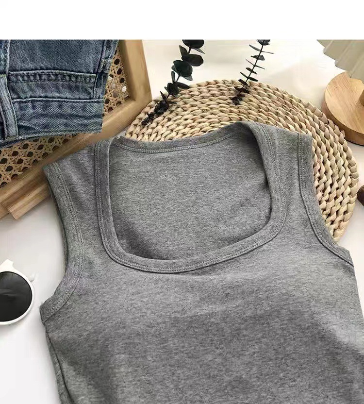 Square collar collarbone exposed sleeveless vest with chest pad for women  summer Korean style versatile tube top bottoming top