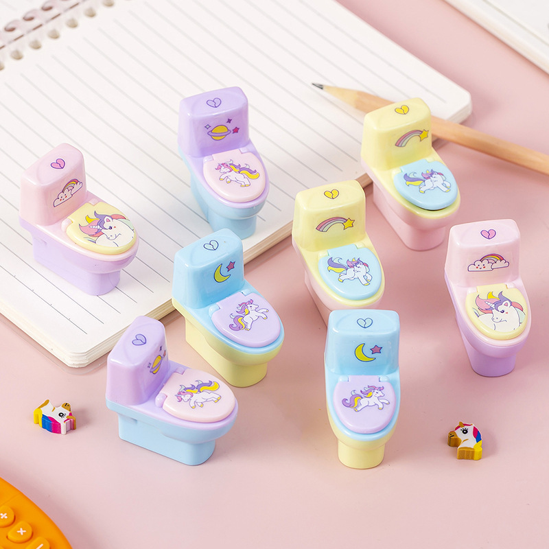 Cartoon student learning pencil sharpener animal series toilet shape pencil sharpener with rubber creative stationery gift