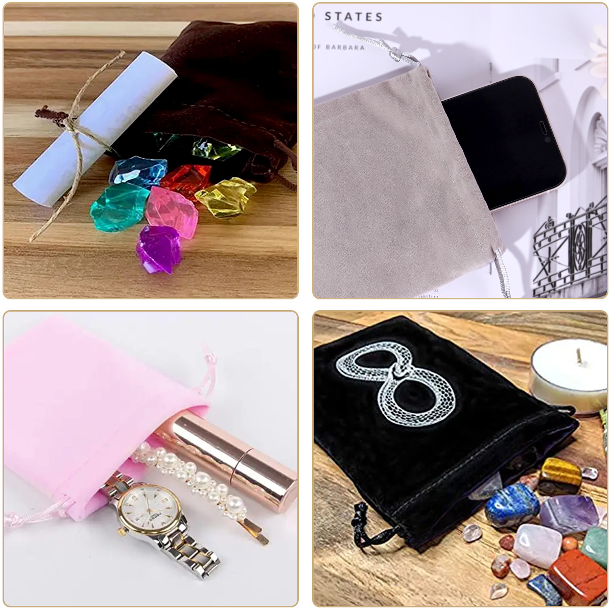 Black flannel bunt pocket drawstring bunt jewelry packaging bag dustproof storage jewelry flannel bag wholesale
