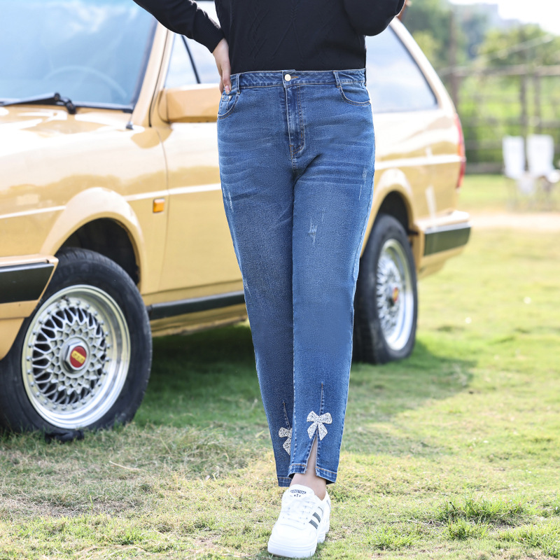 plus size jeans women fat mm200 kg stretch slim straight pants 2023 autumn new ladies casual pants