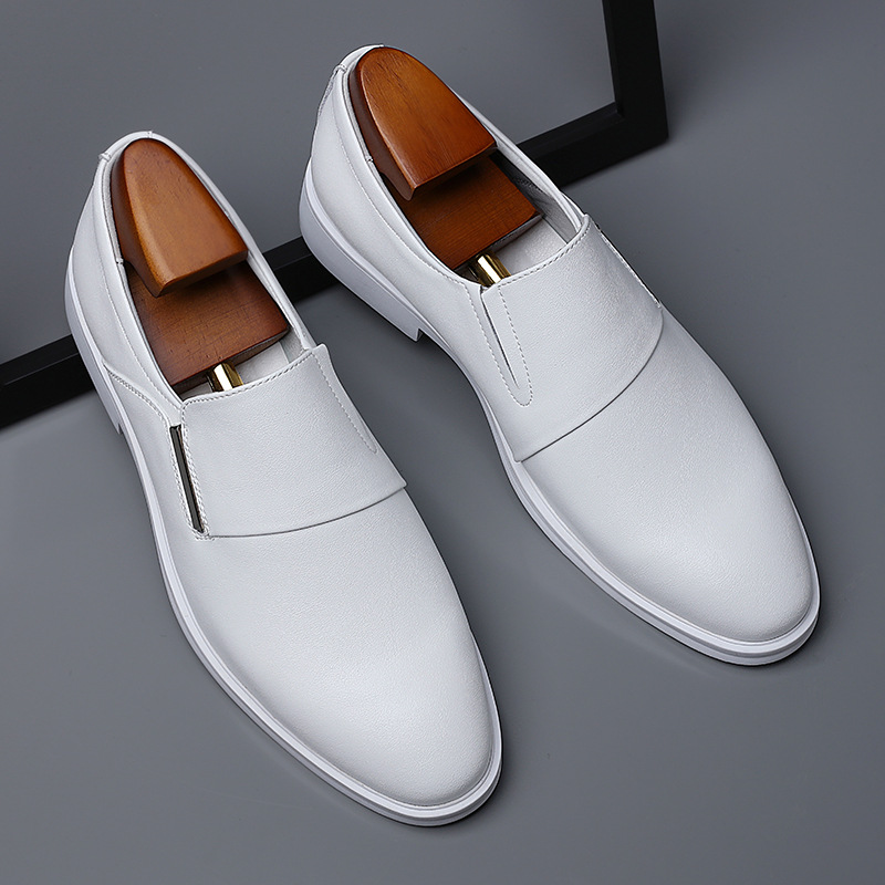 White Leather Shoes Men's Genuine Leather Spring Breathable 2022 New Dress Business Derby Shoes Men's Casual British Men's Shoes