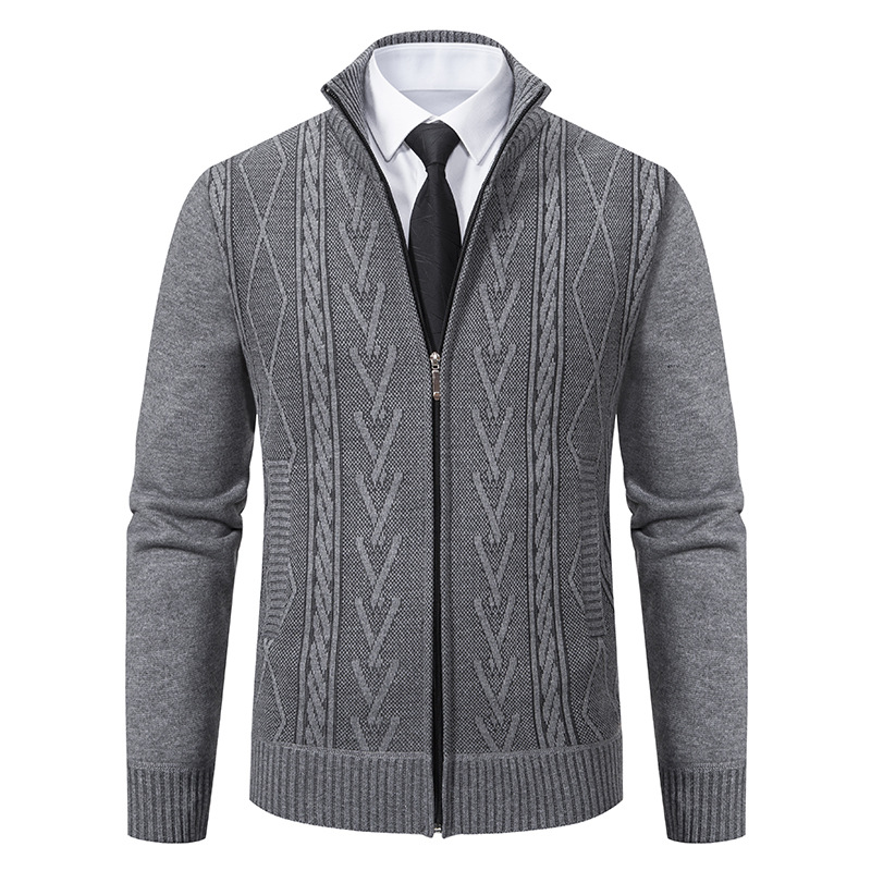 2023 new men's autumn and winter cardigan stand collar sweater jacquard coat men's thickened warm casual sweater fashion