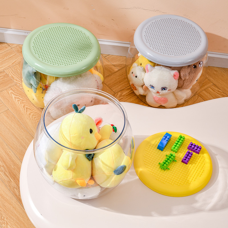 Multifunctional Children's Toy Doll Storage Stool Transparent Shoe Changing Stool Household Living Room Storage Stool Doll Storage Bucket
