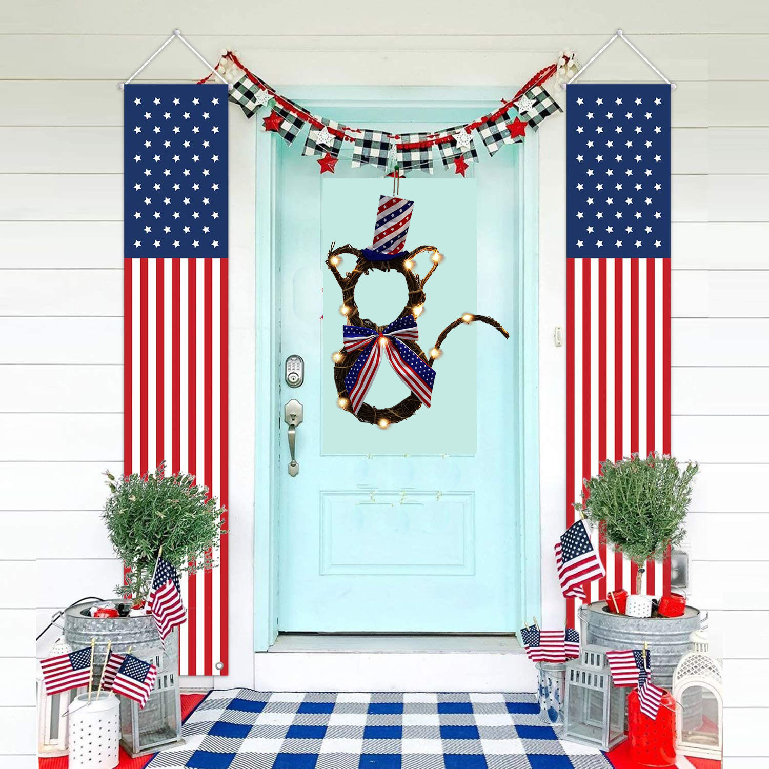 2023 American National Day party decoration American flag Independence Day cat rattan ring decoration wholesale