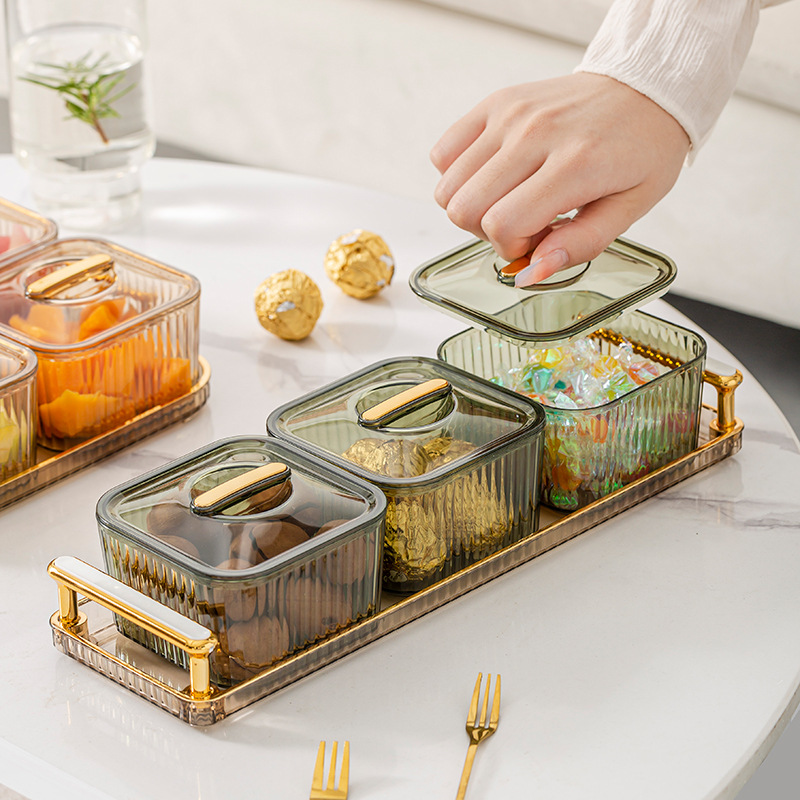Light luxury transparent fruit plate household living room coffee table candy plate nuts dried fruit storage box tea snack display plate