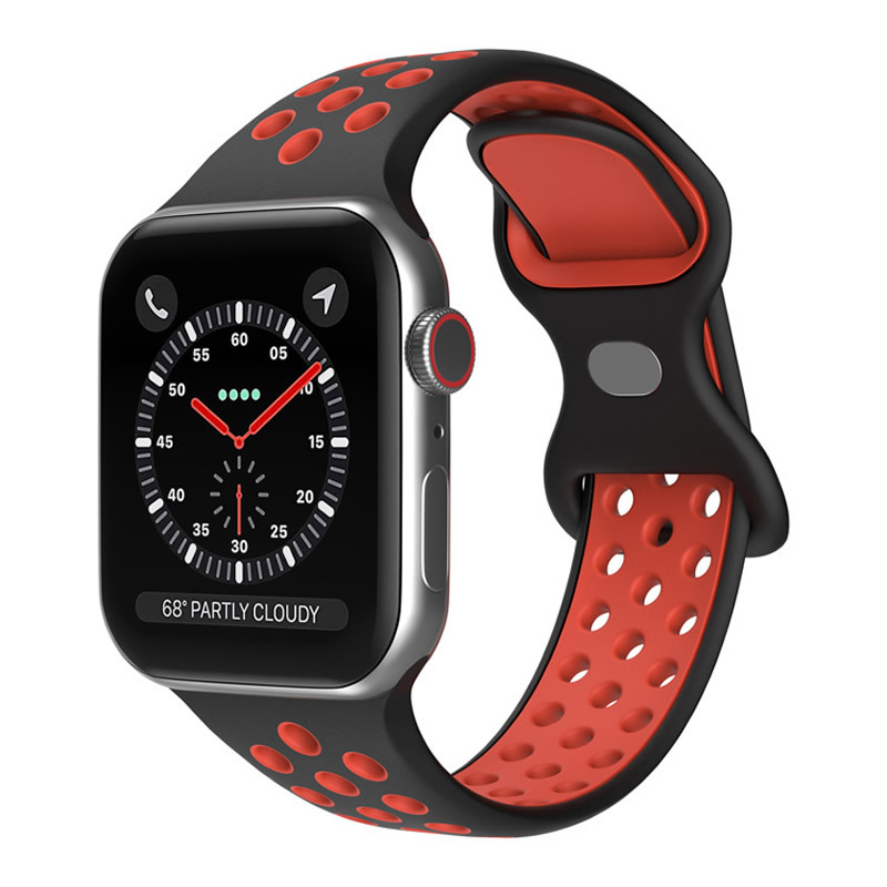 Suitable for Apple Watch Silicone Two-color Strap with Eight Buckle Breathable Sports Strap Spot Wholesale