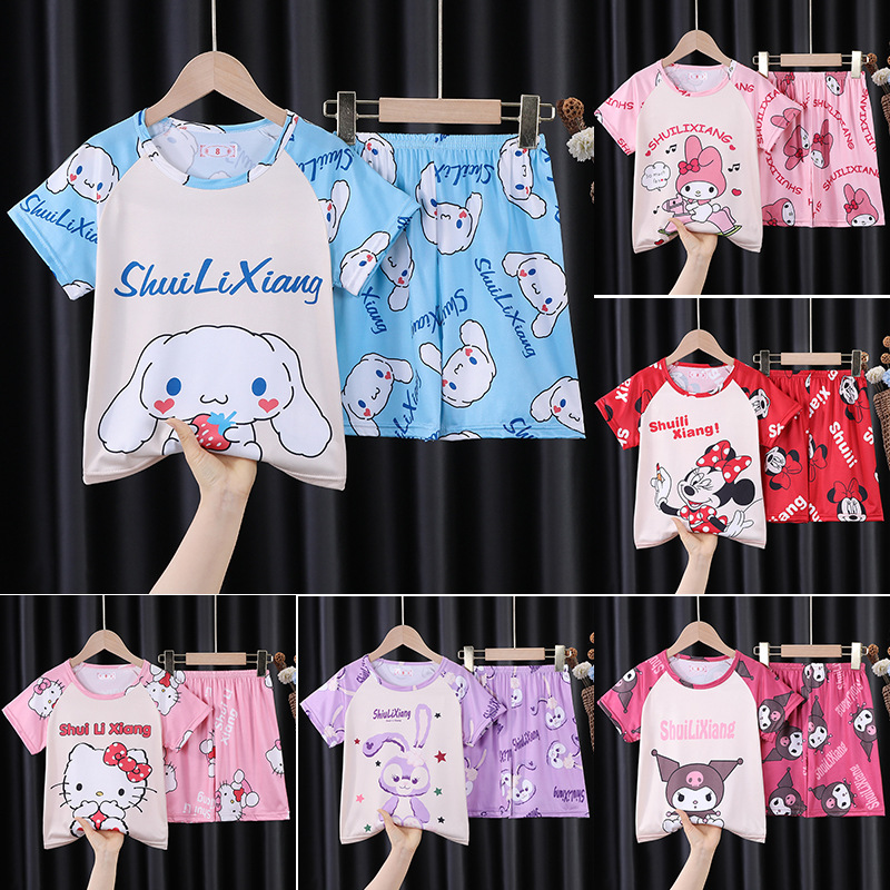 Foreign trade Indonesia summer children's pajamas 2023 boys and girls home wear suit short sleeve cartoon Piyama anak