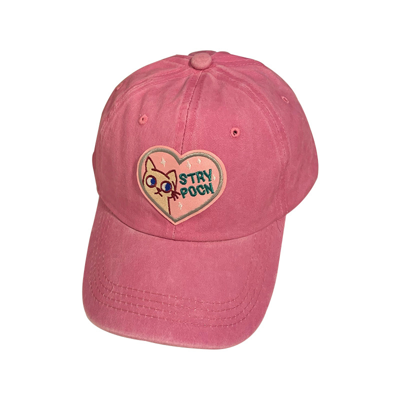 Pink Love Baseball Cap Women's Korean-style ins Big Head Cap Soft Top Cute Cat Hat Trendy Small Face