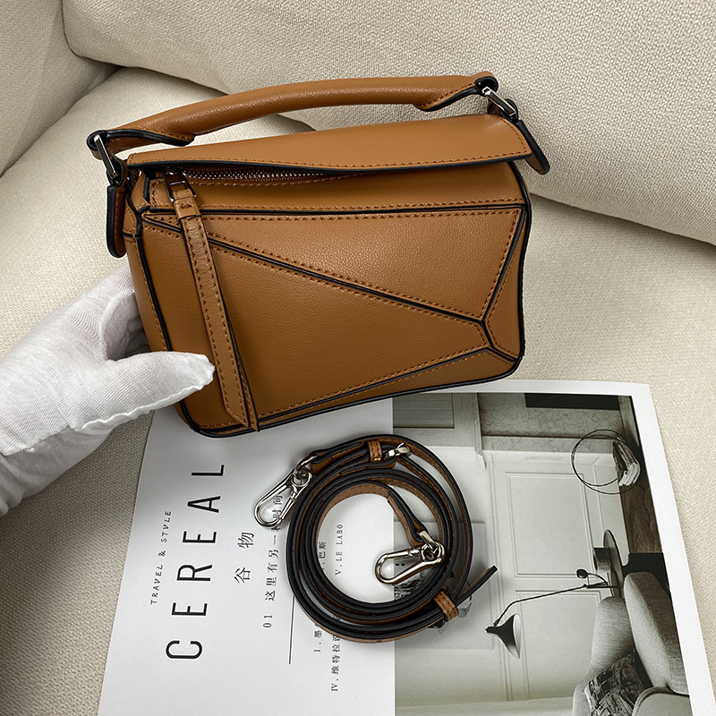 New Xi Mengyao mini Geometric Bag Cowhide Pillow Bag Portable Stitching Rhombus Bag Single Shoulder Crossbody Women's Bag
