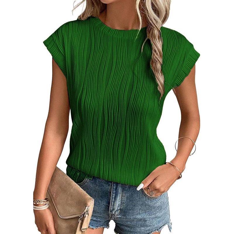 Amazon 2024 Cross-border Foreign Trade Women's Clothing European and American ins Fashion Top Round Neck Ultra Short Sleeve Solid Color Summer T-Shirt