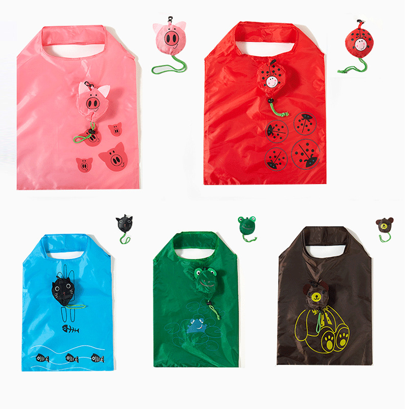 Japanese animal cartoon folding shopping bag environmental protection bag large capacity supermarket grocery bag polyester 190T puppy