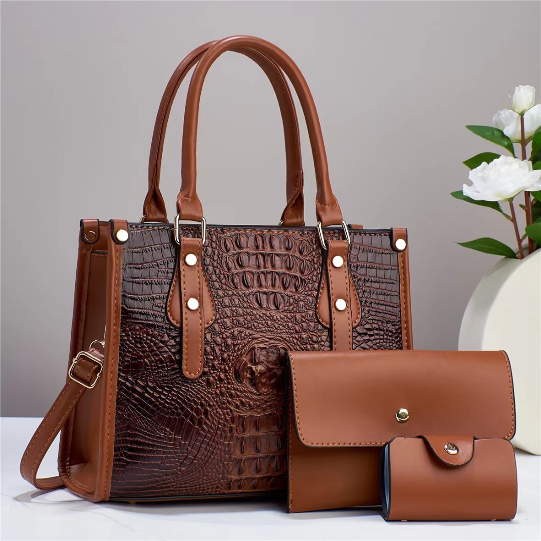 2023 New Trendy Crocodile Pattern Handbag High-grade Shoulder Crossbody Bag Three-piece Texture Foreign Trade Bag