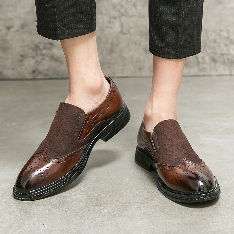Cross-border Large Size Leather Shoes Loafers 2023 Spring New Men's Brock Carved Business Leather Shoes Youth Trendy Shoes