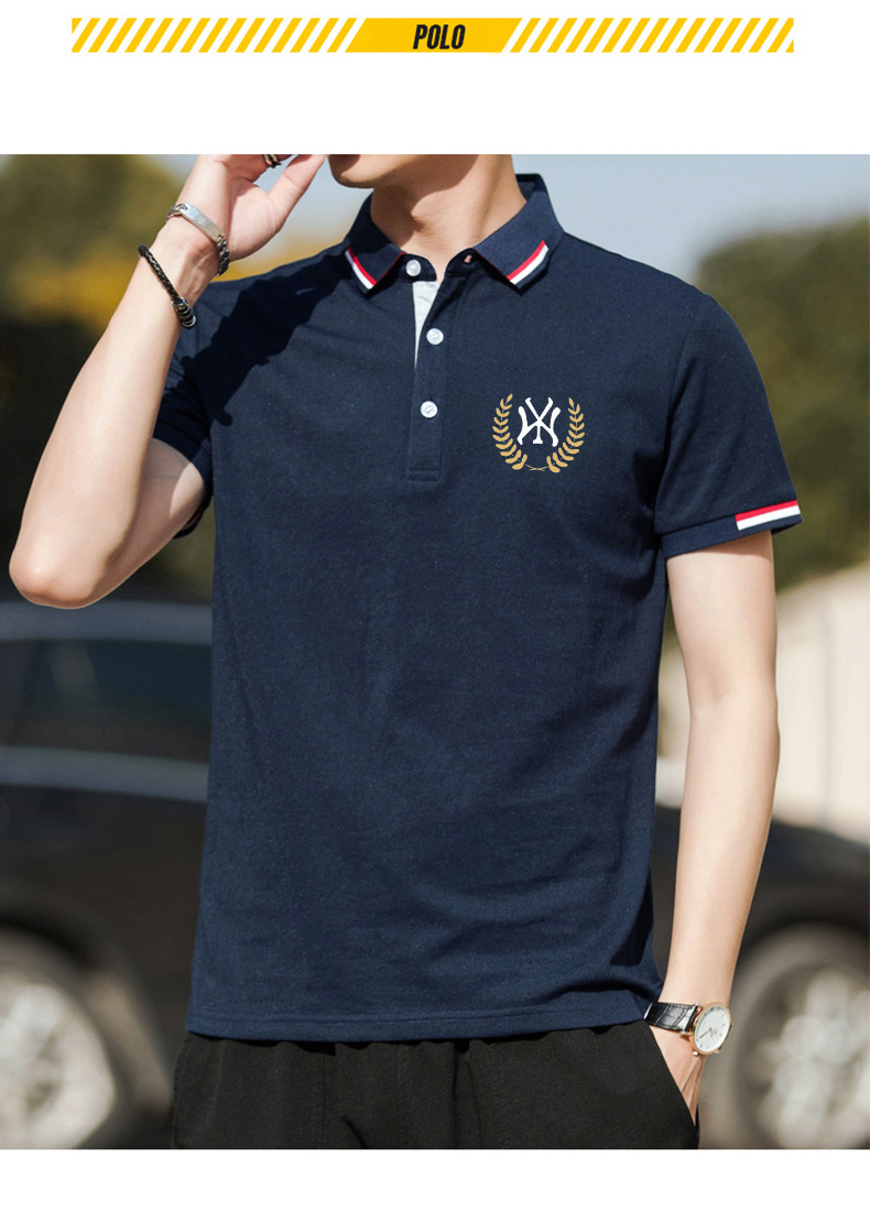 Vertical collar business gentleman solid color slim leisure large size summer short T Short Sleeve T shirt polo shirt men's upgraded version